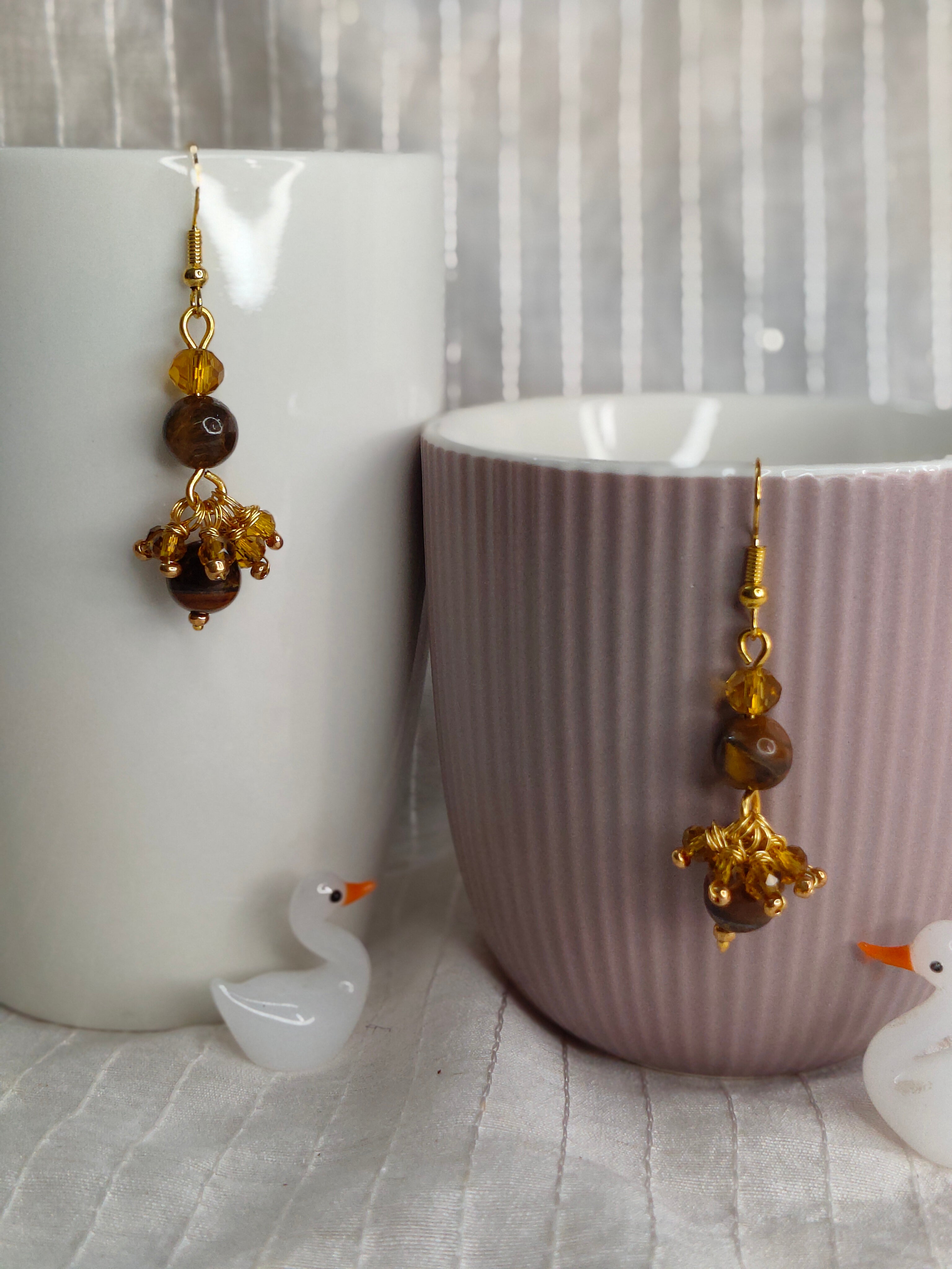 Tiger-Eye Ethnic Minimal Earrings