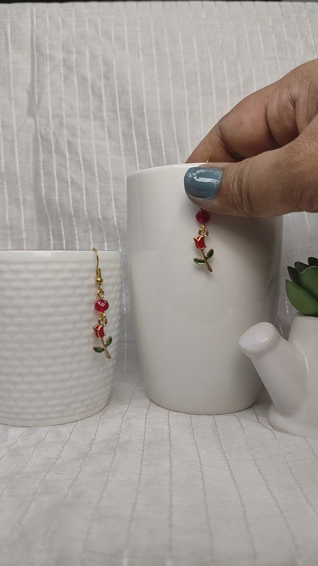 Red rose earrings