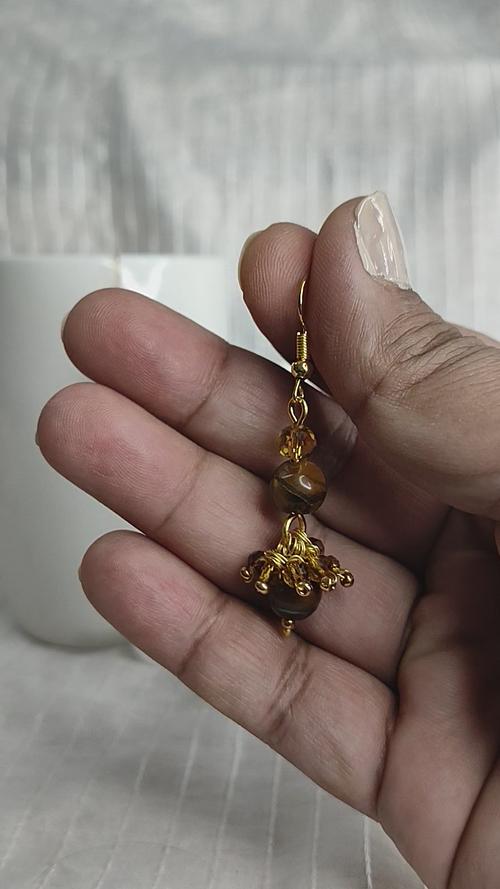 Tiger-Eye Ethnic Minimal Earrings