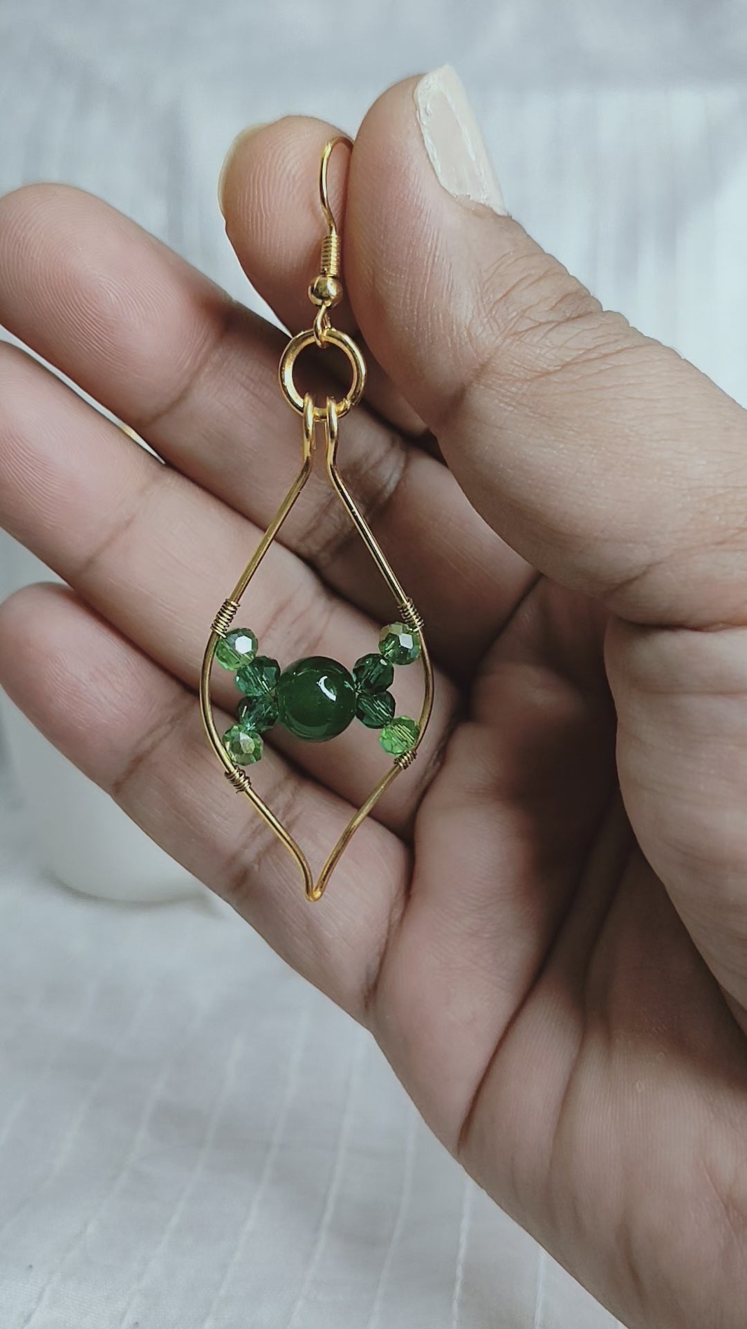 Leaf green cross earrings